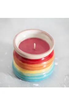 Świeca w naczyniu ceramicznym - tęczowa