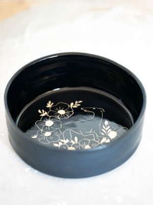 Czarna ceramiczna miska dla psa z chartem FoxArt Ceramics 1000m